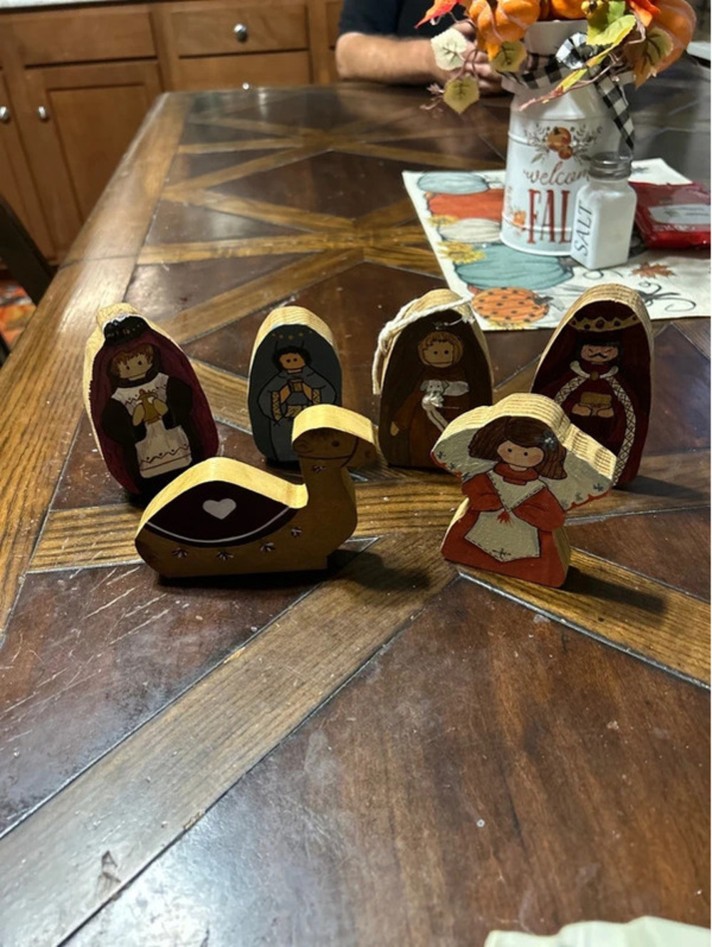 Wood painted nativity set